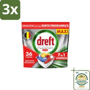 3 x Dreft - Vaatwastabletten - Platinum Plus All-in-One - Citroen - 19 Tabletten - Grootverpakking - Vaatwastabletten - Anti-dofheid - Glansherstel - Vaatwasser - Vaatwas (8155361647141)