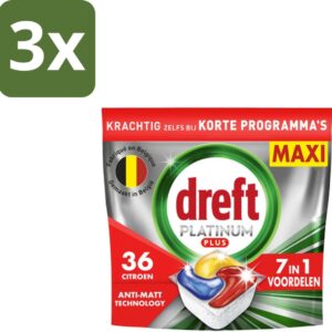 3 x Dreft - Vaatwastabletten - Platinum Plus All-in-One - Citroen - 19 Tabletten - Vaatwastabletten - Anti-dofheid - Glansherstel - Vaatwasser - Vaatwas (8721418701137)