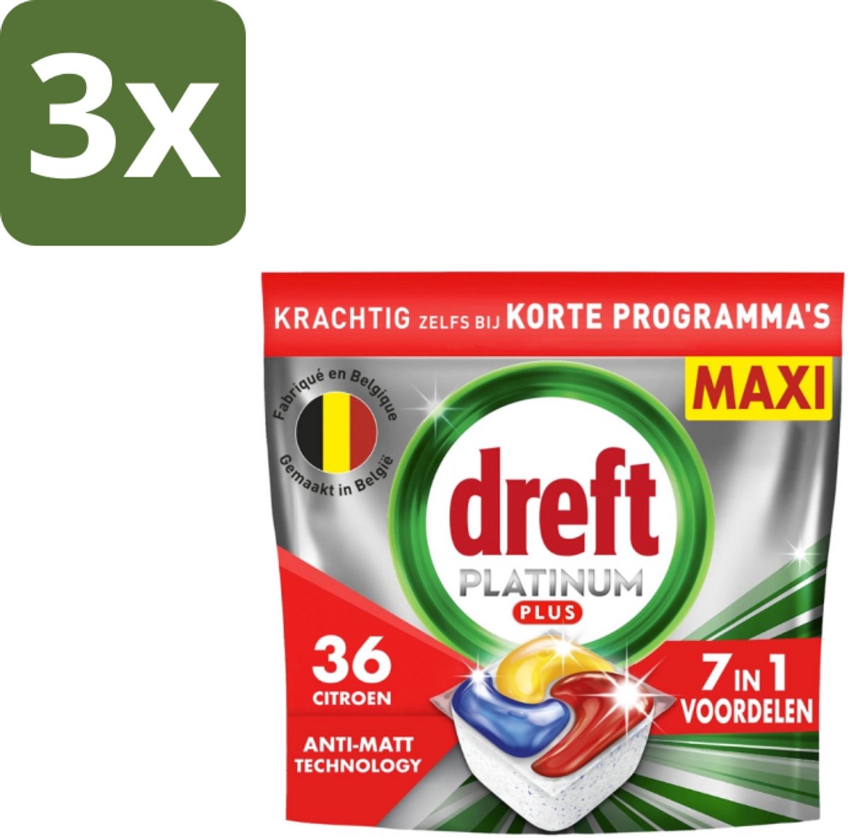 3 x Dreft - Vaatwastabletten - Platinum Plus All-in-One - Citroen - 19 Tabletten - Vaatwastabletten - Anti-dofheid - Glansherstel - Vaatwasser - Vaatwas (8721418701137)