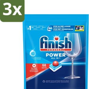 3 x Finish Powerball - Power All in 1 - Vaatwastabletten - Reiniging & Glans - 68 Tabletten - Vaatwastabletten - Vaat Reinigen - Vlekverwijderaar - Vaatwasmiddel - Krachtige Vaatwasmiddel (8721418817920)