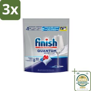 3 x Finish - Vaatwastabletten - Quantum All-in-1 - 60 Capsules - Grootverpakking - Vaatwastabletten - Vaatwassen - Reiniging - Glans - Vet Verwijderen (8155361647653)