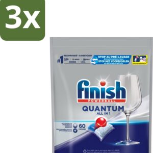 3 x Finish - Vaatwastabletten - Quantum All-in-1 - 60 Capsules - Vaatwastabletten - Vaatwassen - Reiniging - Glans - Vet Verwijderen (8721418817890)