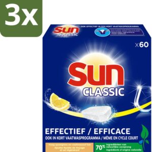 3 x Sun Classic - Vaatwastabletten - Voordeelverpakking - Citroen - 60 Tabletten - Vaatwastabletten - Citroengeur - Vaatwasser - Fosfaatvrije - Milieuvriendelijk (8721418821392)
