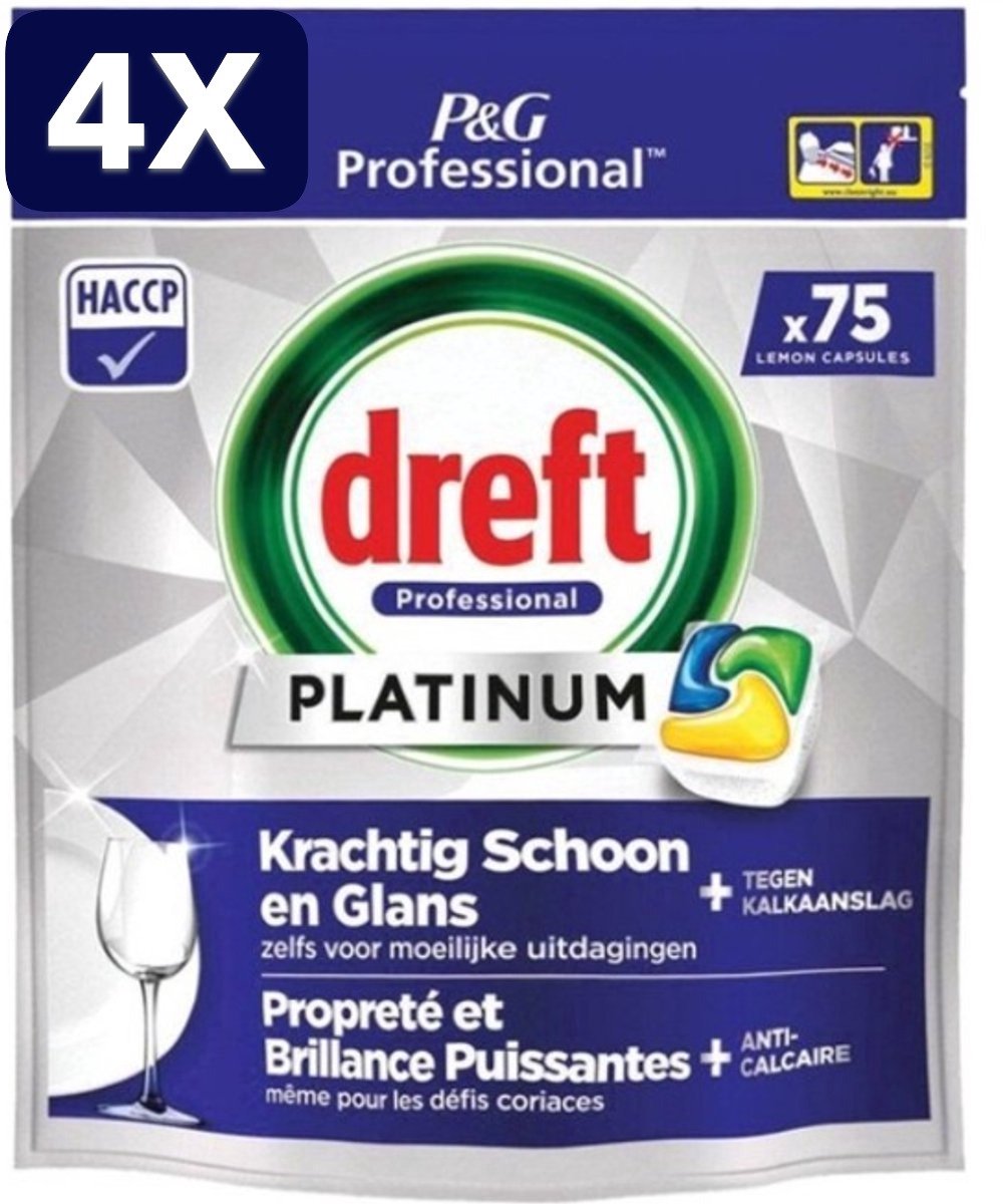 4 x Dreft Platinum Lemon All in 1 Vaatwastabletten - 75 tabs (9507475147717)
