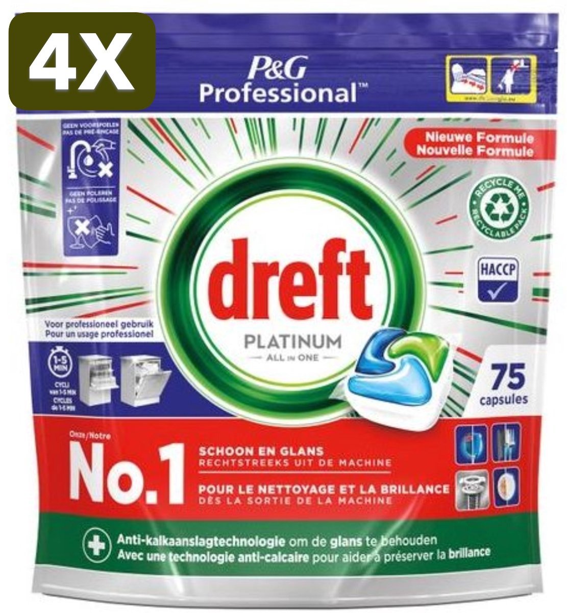 4 x Dreft Platinum Regular All in 1 Vaatwastabletten - 75 Tabs (9503642342343)