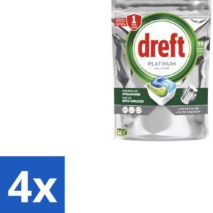 4 x Dreft - Vaatwastabletten - Platinum All-in-One Original - 59 Tabletten - Vaatwastabletten - Vaatwasser - Reiniging - Ontvetting - Zout (8721418711938)