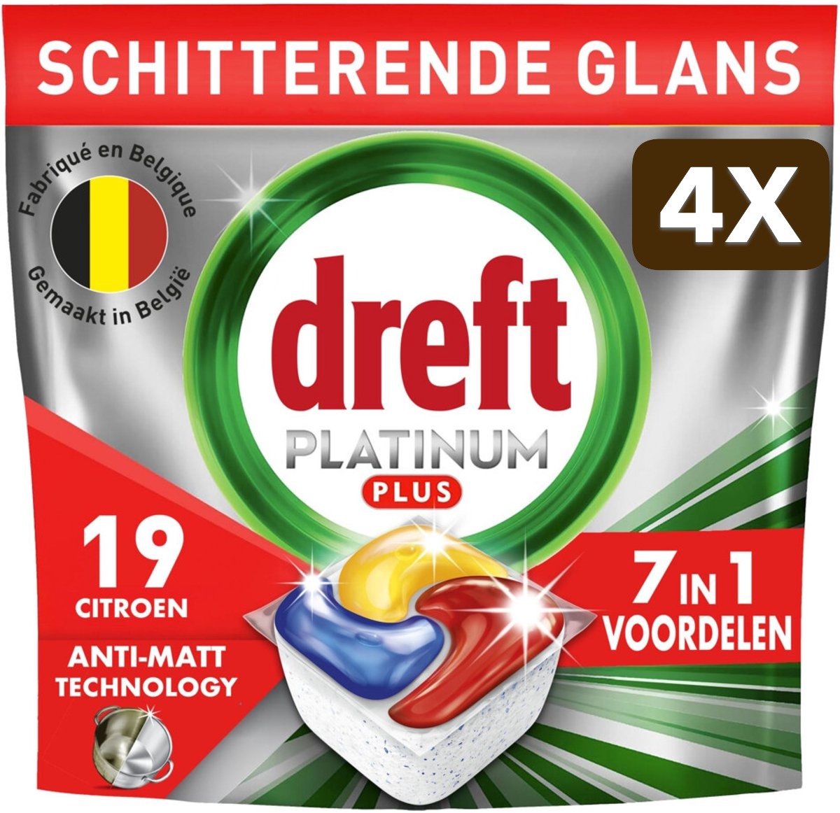 4 x Dreft Vaatwastabletten Platinum Plus All In One Citroen - 19 stuks (9505529146310)