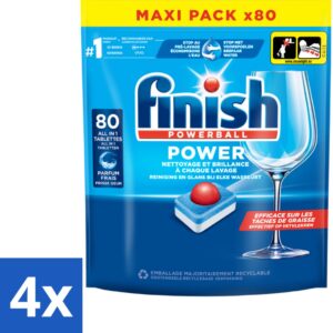 4 x Finish - Vaatwasmiddel - Power All in One Regular - Effectieve Alles-in-1 Reiniging - 80 capsules - Vaatwastabletten - Vaatwasser - Vaatwas - Schone Vaat - Vaatwasmiddel (8721418399389)