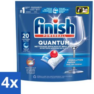 4 x Finish - Vaatwasmiddel - Quantum Vaatwastabletten Regular - Diepe Reiniging - 20 capsules - Vaatwastabletten - Diepe Reiniging - Vaatwasser Capsules - Glans - Vetverwijdering (8721418399297)