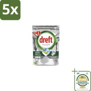 5 x Dreft - Vaatwastabletten - Platinum All-in-One Original - 59 Tabletten - Grootverpakking - Vaatwastabletten - Vaatwasser - Reiniging - Ontvetting - Zout (8155361718858)