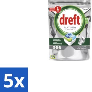 5 x Dreft - Vaatwastabletten - Platinum All-in-One Original - 59 Tabletten - Vaatwastabletten - Vaatwasser - Reiniging - Ontvetting - Zout (8721418726376)