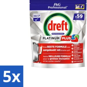 5 x Dreft - Vaatwastabletten - Platinum+ Regular - 59 Tabletten - Handafwasmiddel - Handafwas - Afwasmiddel - Handafwas Product - Afwas In Keuken (8721418726420)
