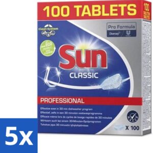 5 x Sun Classic - Pro Formula - Vaatwastabletten - 100 Tabletten - Vaatwastabletten - Vaatwasser - Reiniging - Vlekken Verwijderen - Kalkaanslag (8721418079915)