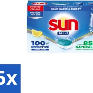 5 x Sun - Vaatwastabletten - All-in-1 Citroen - 19 tabletten - Vaatwastabletten - Citroen - Reiniging - Schone Vaat - Glans (8721418728219)