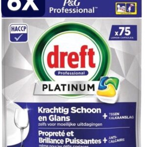 6 x Dreft Platinum Lemon All in 1 Vaatwastabletten - 75 tabs (9507296352222)