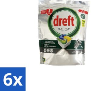 6 x Dreft - Vaatwastabletten - All-in-One Platinum - Lemon - 59 Tabletten - Vaatwastabletten - Vaatwasser - Vetverwijderen - Glasbescherming - Citroengeur (8721418714311)