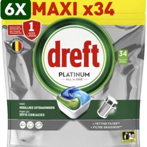 6 x Dreft Vaatwastabletten Platinum All In One Original - 34 stuks (9508678799284)