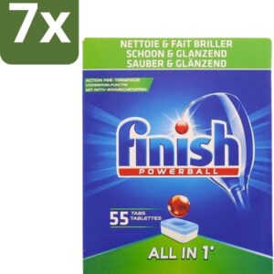 7 x Finish Powerball - All in 1 - Vaatwastabletten - Schoon & Glans - 55 Tabletten - Vaatwasmiddel - Vaatwastablet - Vaat Reinigen - Glans Behouden - Vaat Reinigen Zonder Voor Spoelen (8721418829701)