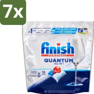 7 x Finish Powerball - Quantum All in 1 - Vaatwastabletten - Stralende Glans - 18 Tabletten - Vaatwasmiddel - Vaatwastablet - Vaatwasmiddel Voor Glaswerk - Vaatwasmiddel Met Glans - Vaatwasmiddel Zonder Voorwas (8721418829510)