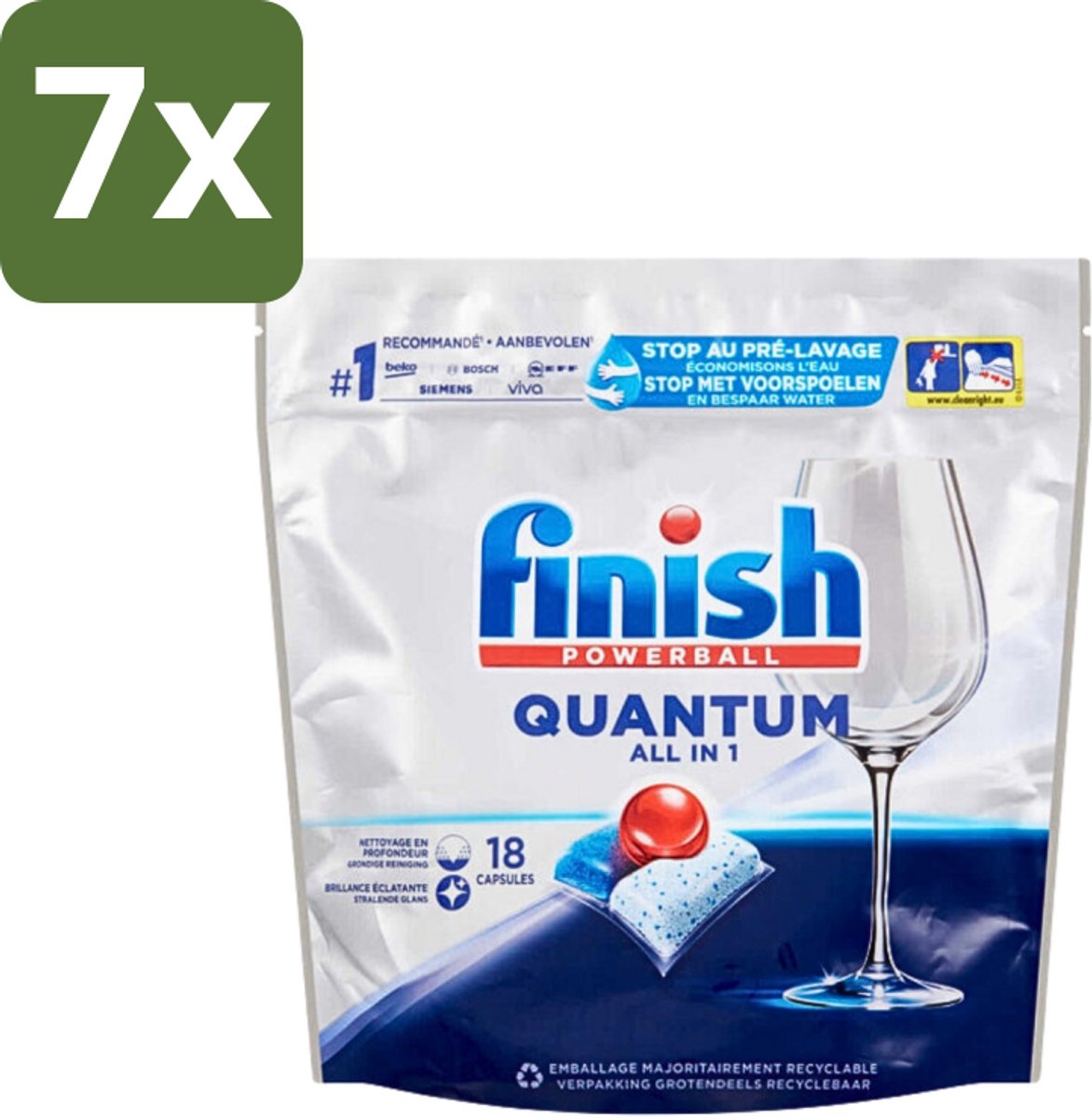 7 x Finish Powerball - Quantum All in 1 - Vaatwastabletten - Stralende Glans - 18 Tabletten - Vaatwasmiddel - Vaatwastablet - Vaatwasmiddel Voor Glaswerk - Vaatwasmiddel Met Glans - Vaatwasmiddel Zonder Voorwas (8721418829510)