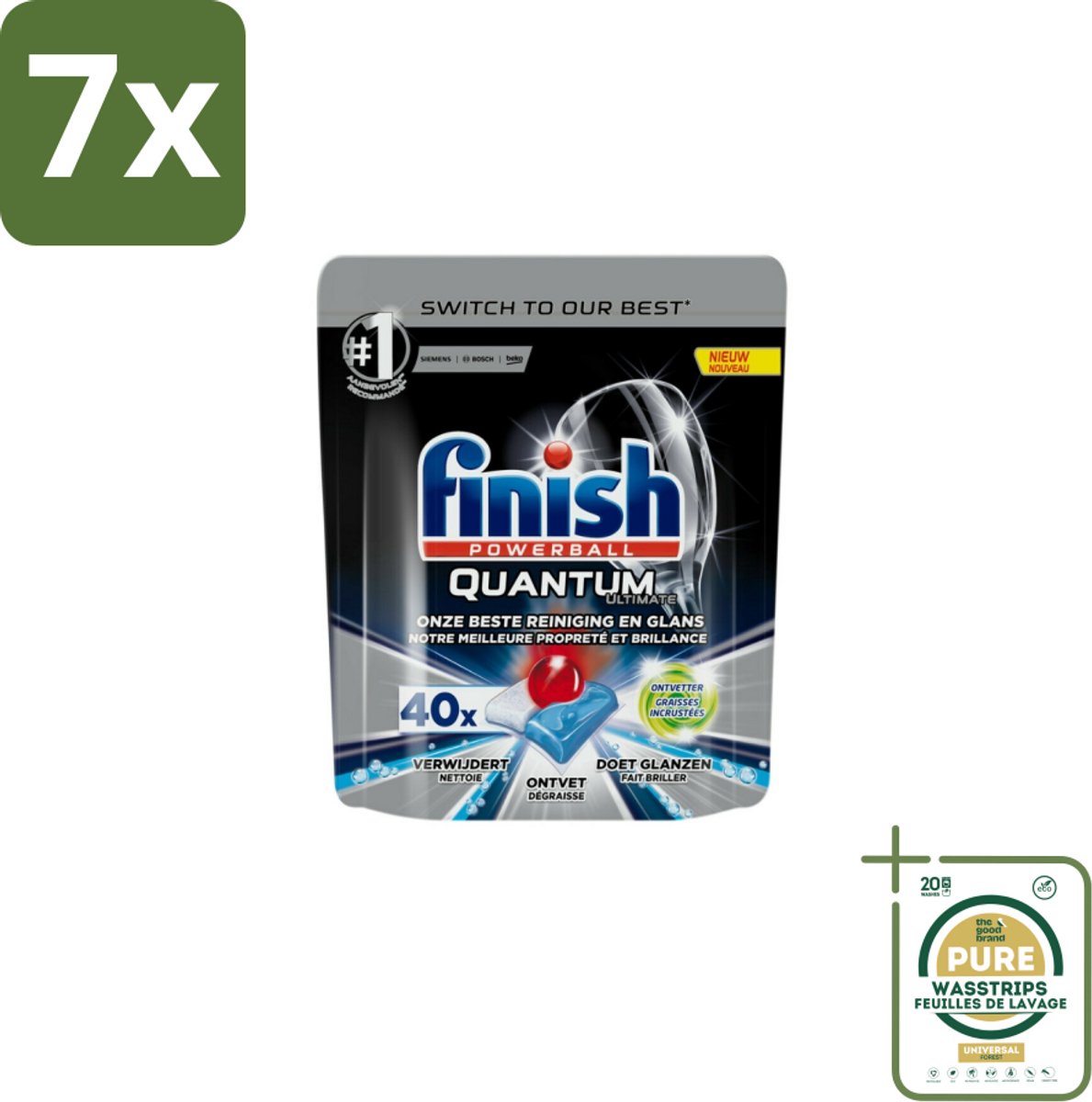 7 x Finish - Vaatwastabletten - Quantum Ultimate Ontvetter - 40 Capsules - Grootverpakking - Vaatwasmiddel - Vaatwastablet - Ontvetter - Vetverwijderen - Glans (8027301919123)