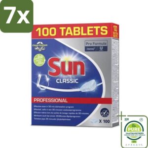 7 x Sun Classic - Pro Formula - Vaatwastabletten - 100 Tabletten - Grootverpakking - Vaatwastabletten - Vaatwasser Tabletten - Vaatreiniger - Hardnekkige Vlekken - Glans (8017551546279)