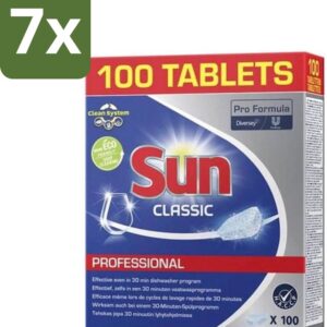 7 x Sun Classic - Pro Formula - Vaatwastabletten - 100 Tabletten - Vaatwastabletten - Vaatwasser - Reiniging - Vlekken Verwijderen - Kalkaanslag (8721418833128)