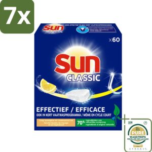 7 x Sun Classic - Vaatwastabletten - Voordeelverpakking - Citroen - 60 Tabletten - Grootverpakking - Vaatwastabletten - Citroengeur - Vaatwasser - Fosfaatvrije - Milieuvriendelijk (8031172516763)