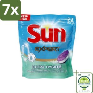 7 x Sun Expert - Extra Hygiëne - Vaatwastabletten - 22 Tabletten - Grootverpakking - Vaatwastabletten - Vaatwasser - Reiniging - Hygiëne - Kalkvrij (8017551546323)