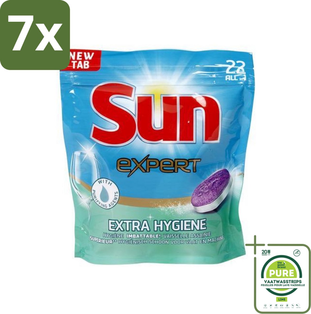 7 x Sun Expert - Extra Hygiëne - Vaatwastabletten - 22 Tabletten - Grootverpakking - Vaatwastabletten - Vaatwasser - Reiniging - Hygiëne - Kalkvrij (8017551546323)