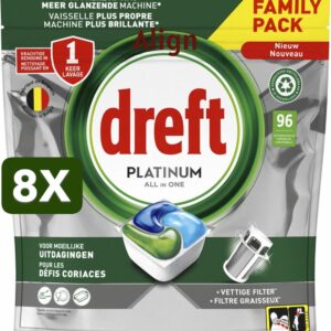 8 x Dreft Vaatwastabletten Platinum All In One Original - 96 stuks (9506168269187)