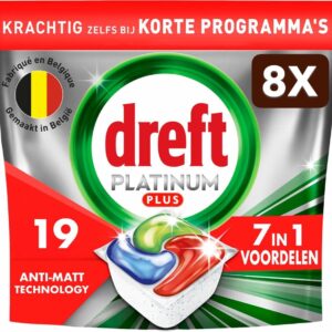 8 x Dreft Vaatwastabletten Platinum Plus All In One 19 stuks (9504711572791)