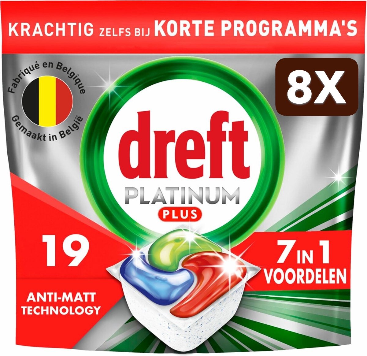 8 x Dreft Vaatwastabletten Platinum Plus All In One 19 stuks (9504711572791)