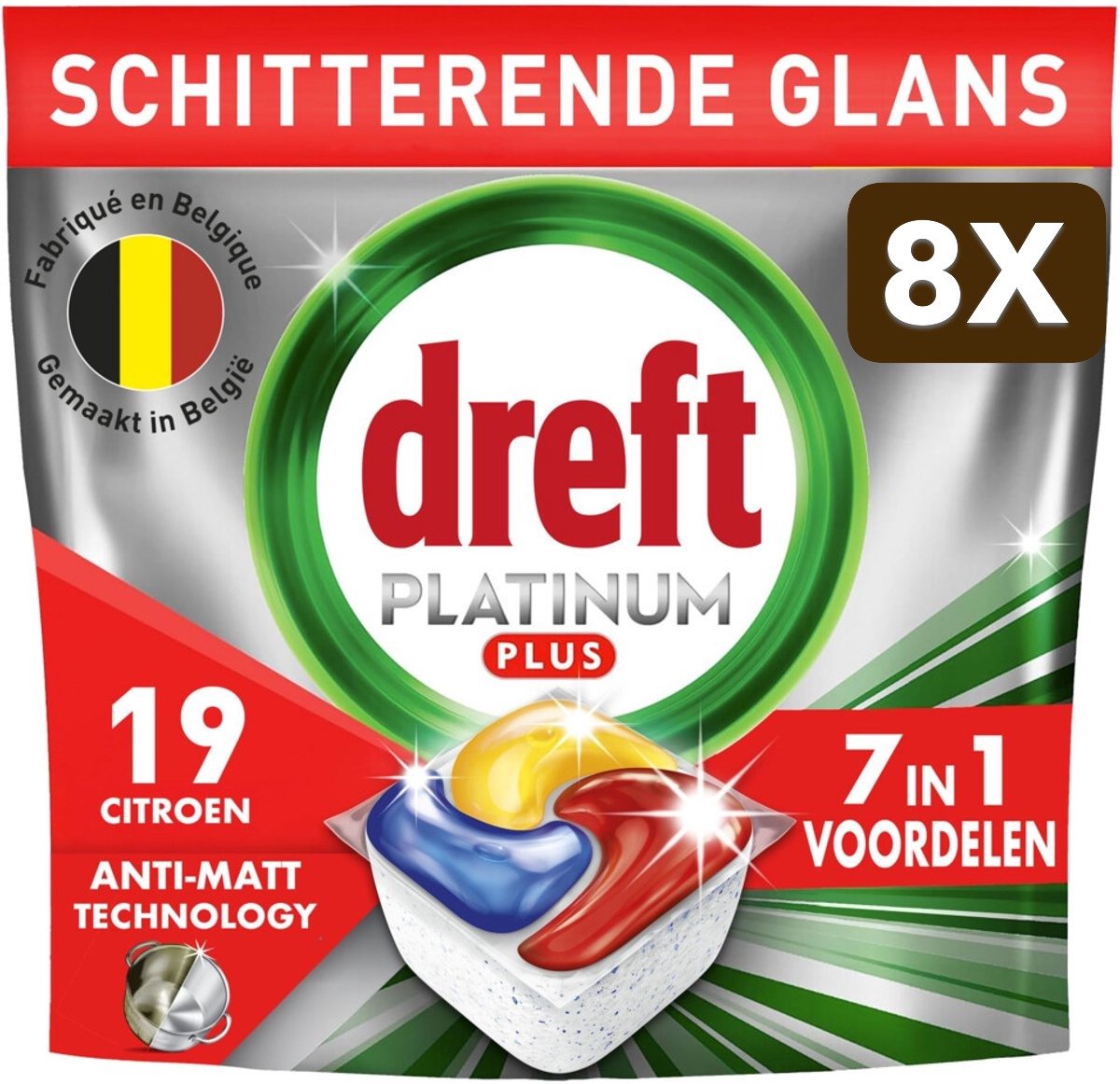 8 x Dreft Vaatwastabletten Platinum Plus All In One Citroen - 19 stuks (9507473265918)