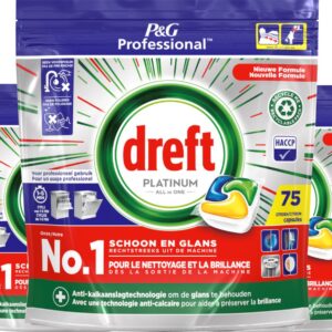 Dreft Platinum Lemon All in 1 Vaatwastabletten - 75 tabs - Voordeelverpakking 3 stuks (8721032389360)