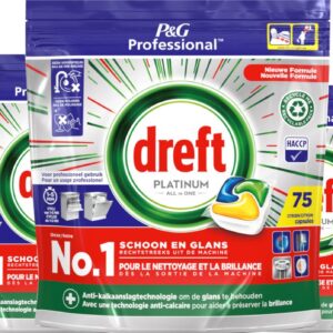 Dreft Platinum Lemon All in 1 Vaatwastabletten - 75 tabs - Voordeelverpakking 6 stuks (8721032439485)