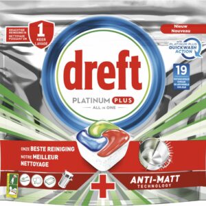 Dreft Platinum Plus All In One - Vaatwastabletten - Voordeelverpakking 5x19 stuks (8001841894065)