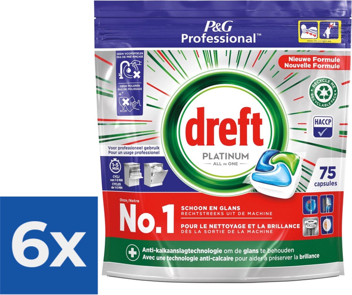 Dreft Platinum Regular All in 1 Vaatwastabletten - 75 Tabs - Voordeelverpakking 6 stuks (8721032410378)