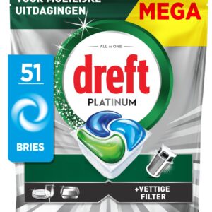 Dreft Platinum Vaatwastabletten - Krachtig Zelfs Bij Moeilijke Uitdagingen - Reinigt Vette Filters - 51 stuks (8006530167406)