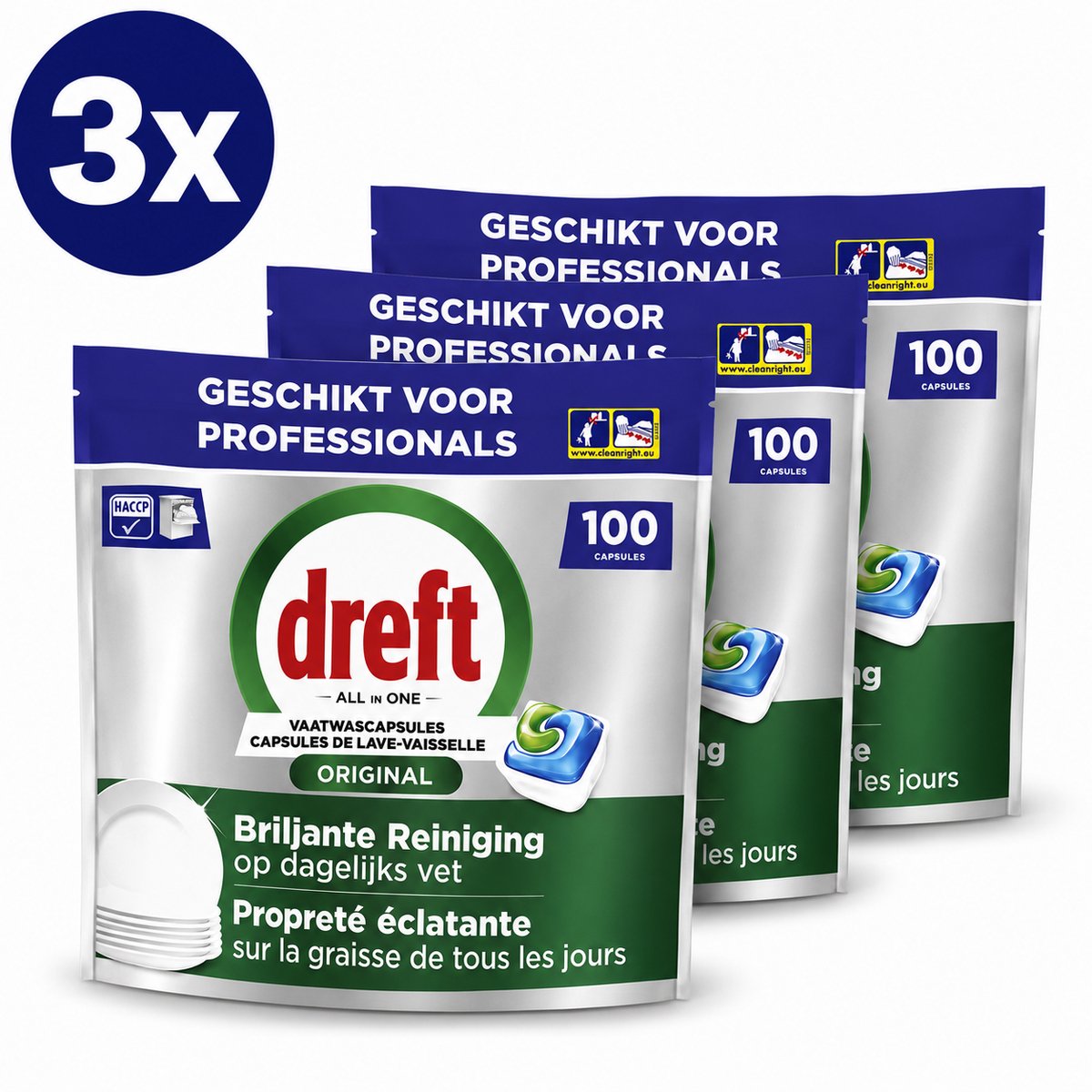 Dreft Professional All-in-1 Vaatwastabletten Regular - Voordeelverpakking 3 x 100 Tabletten (300 Stuks) (8006530195553)