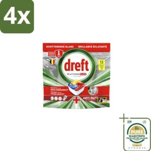 Dreft - Vaatwastabletten - Platinum Plus All-in-One - Lemon - 12 Tabletten - Voordeelverpakking - 4 stuks - Anti-dofheid - Vaatwasmiddelen lemon (8155361679289)