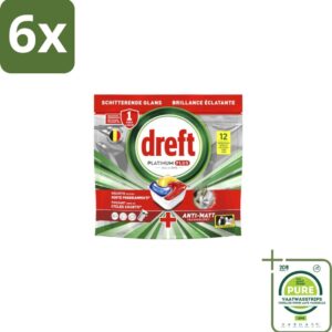 Dreft - Vaatwastabletten - Platinum Plus All-in-One - Lemon - 12 Tabletten - Voordeelverpakking - 6 stuks - Vaatwasmiddelen - Vaatwastabletten (8155361526859)