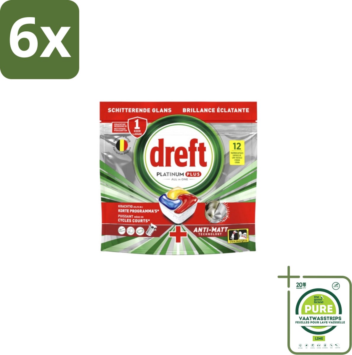 Dreft - Vaatwastabletten - Platinum Plus All-in-One - Lemon - 12 Tabletten - Voordeelverpakking - 6 stuks - Vaatwasmiddelen - Vaatwastabletten (8155361526859)