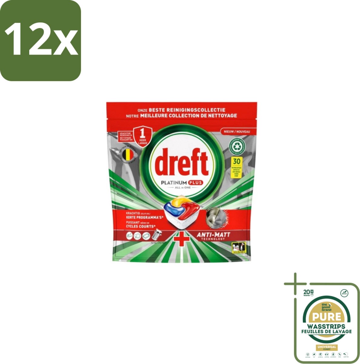 Dreft - Vaatwastabletten - Platinum Plus All-in-One - Original - 30 Tabletten - Voordeelverpakking - 12 stuks - Glasbescherming - Machinezorg (8155361701478)