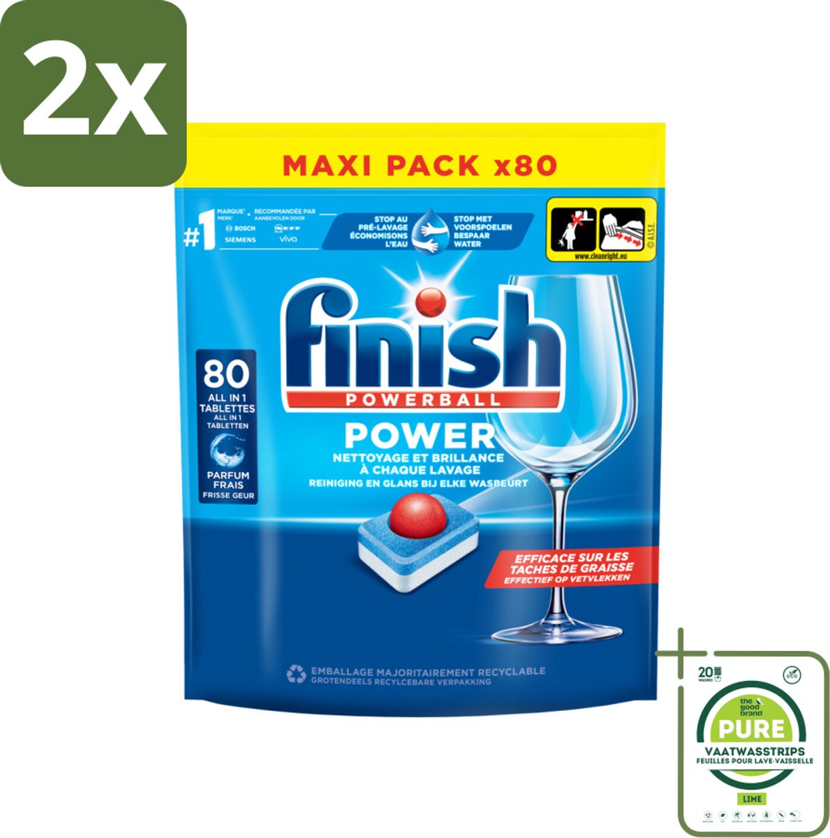 Finish - Vaatwasmiddel - Power All in One Regular - Effectieve Alles-in-1 Reiniging - 80 capsules - Voordeelverpakking - 2 stuks - Vaatwastabletten - Vaatwasser (8052593805779)