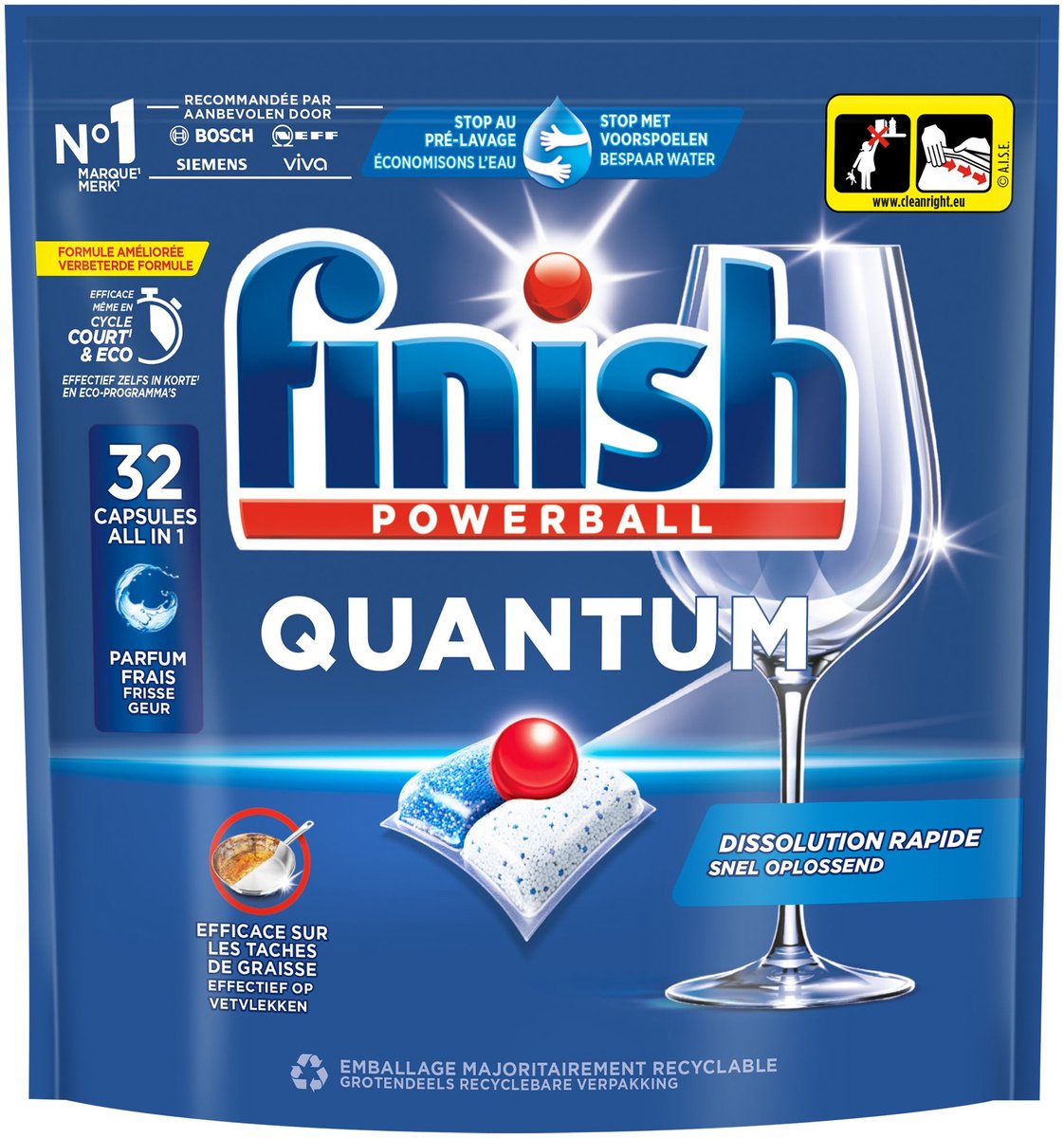 Finish Vaatwastabletten Powerball Quantum All-In-1 Regular (32 tabletten) (8720065014515)
