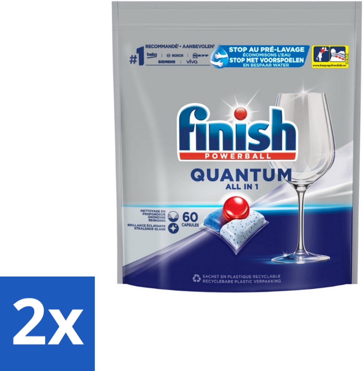 Finish - Vaatwastabletten - Quantum All-in-1 - 60 Capsules - Voordeelverpakking - 2 stuks (8123901614892)