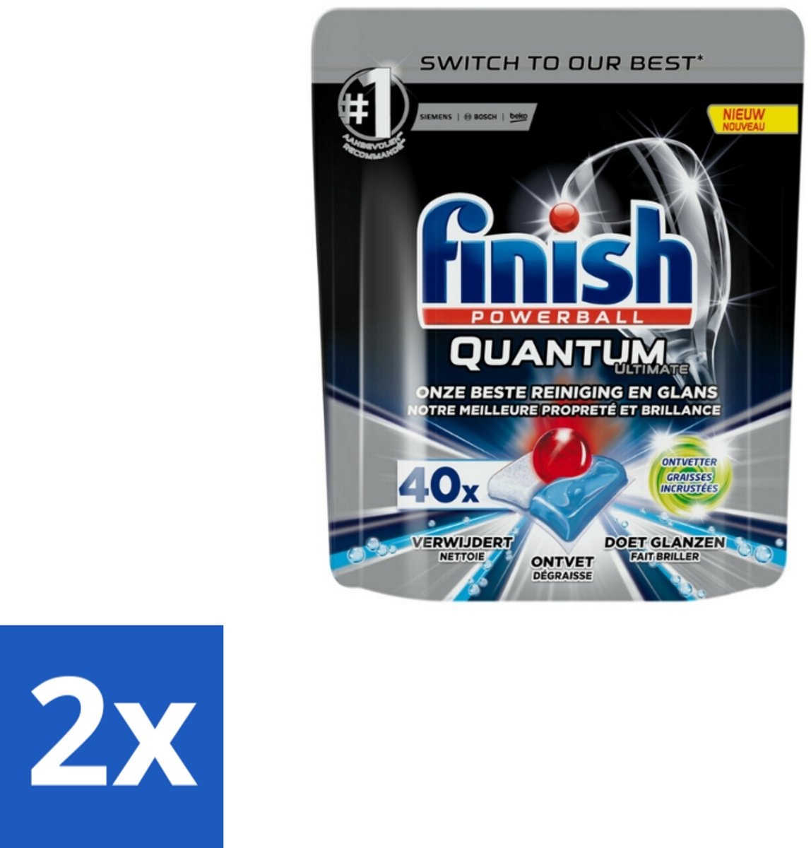 Finish - Vaatwastabletten - Quantum Ultimate Ontvetter - 40 Capsules - Voordeelverpakking - 2 stuks (8123901614847)