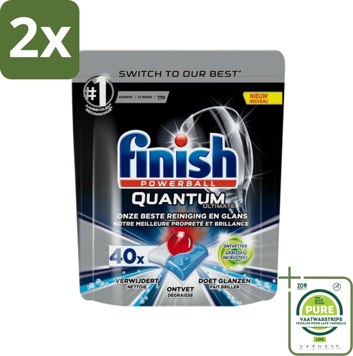Finish - Vaatwastabletten - Quantum Ultimate Ontvetter - 40 Capsules - Voordeelverpakking - 2 stuks - Vaatwastabletten - Vaatwassertabletten (8017551561739)