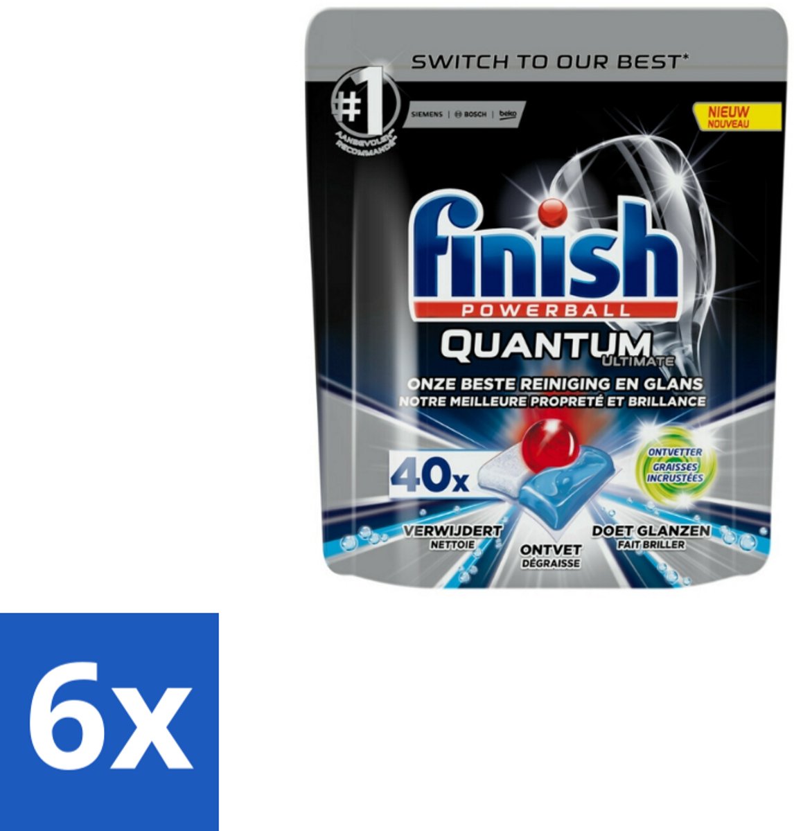 Finish - Vaatwastabletten - Quantum Ultimate Ontvetter - 40 Capsules - Voordeelverpakking - 6 stuks (8123901637921)